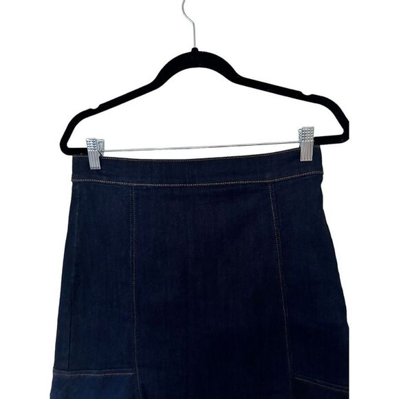 Ann Taylor Back Zipper Closure Dark Wash Denim A-Line Skirt Blue Size 4 Classic - Picture 3 of 15
